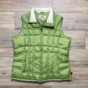 Woolrich Womens Quilted Full Zip Puffer Vest Size Large Green Polyester Fill